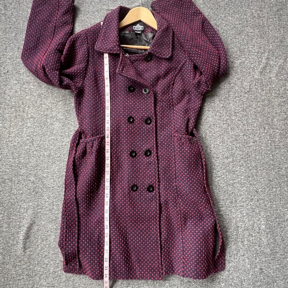 Angie Woven Embroidered Wool Blend Double Breasted Belted Pea Coat Navy/Red Sz M - Picture 11 of 13